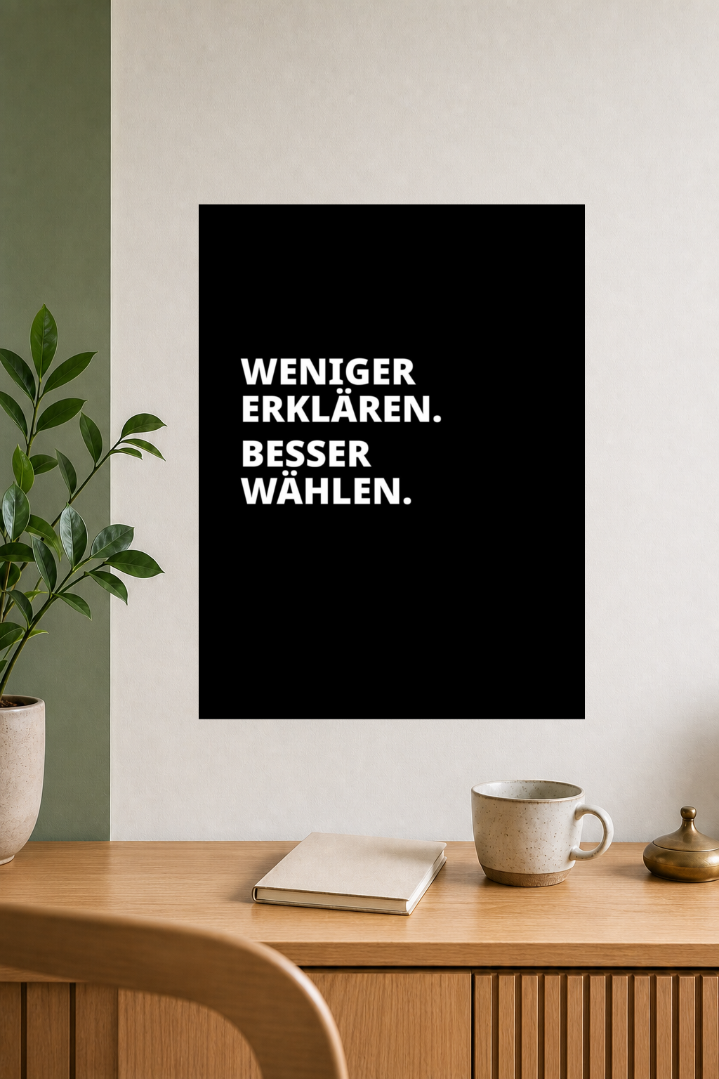 WENIGER ERKLÄREN. BESSER WÄHLEN. Poster 30x40 cm als Typografieposter im Wohnraum