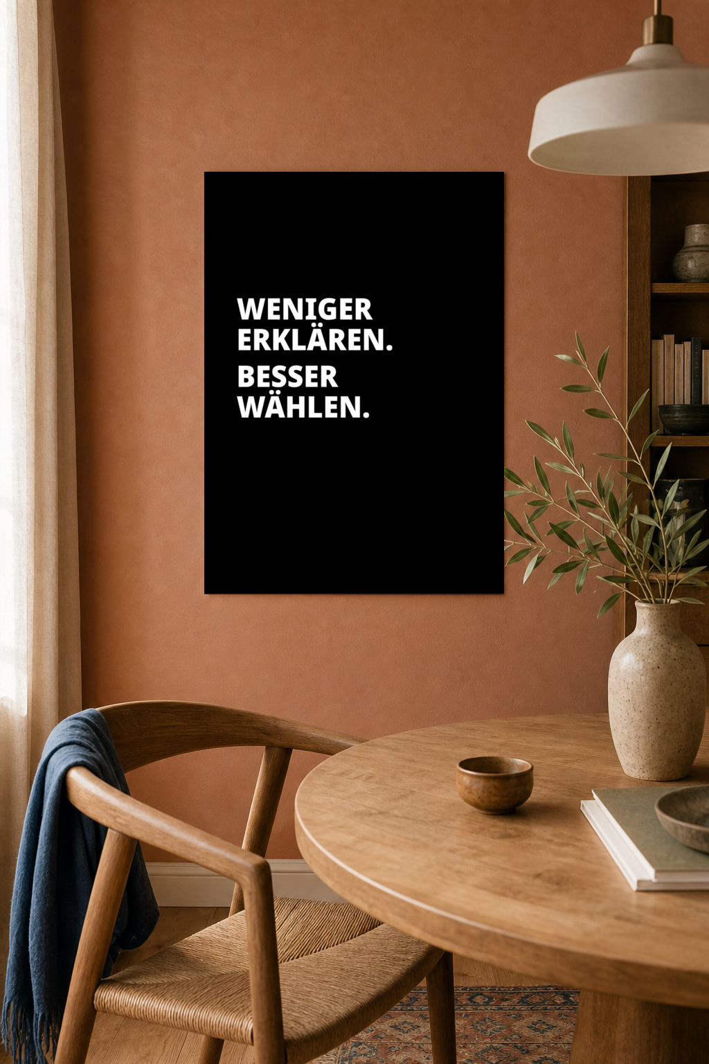 WENIGER ERKLÄREN. BESSER WÄHLEN. Poster 30x40 cm als Typografieposter im Wohnraum